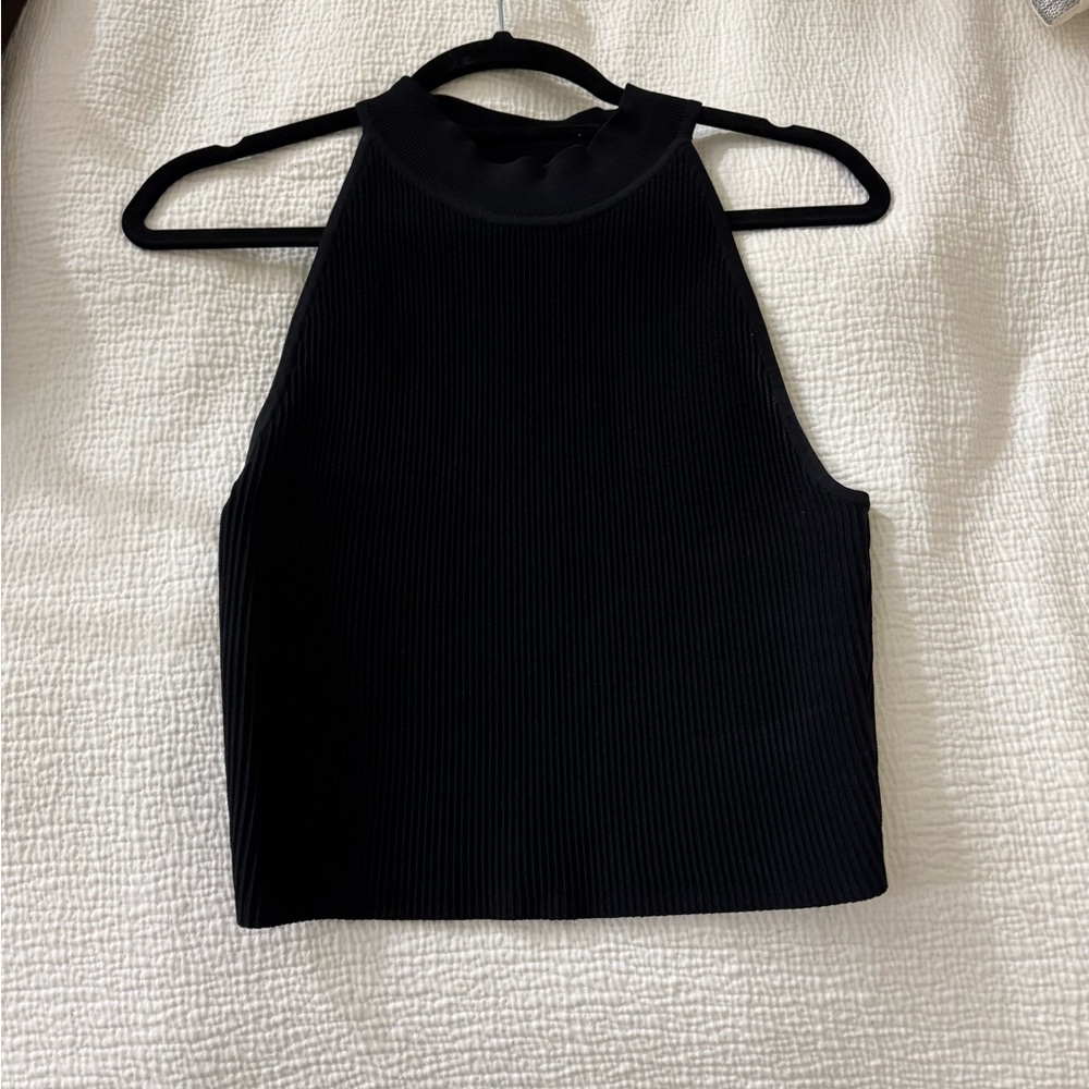 Black Ribbed Sleeveless Top